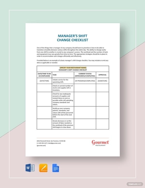 Manager's Shift Change Checklist Template Manager's Shift Change Checklist Template