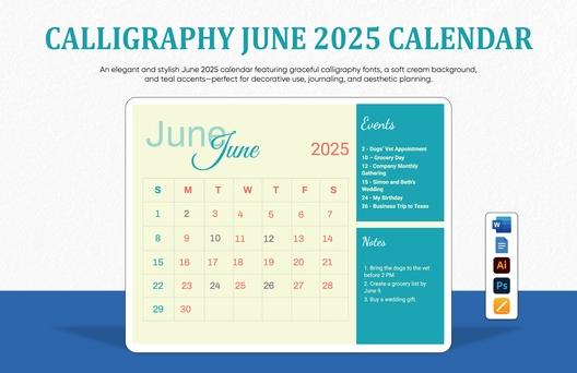 Calligraphy June 2025 Calendar