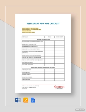 Restaurant New Hire Checklist Template