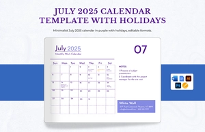 July 2025 Calendar Template With Holidays