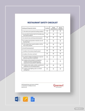 Restaurant Safety Checklist Template Restaurant Safety Checklist Template