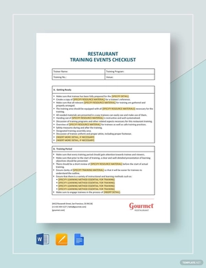Restaurant Training Event Checklist Template