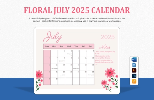 Floral July 2025 Calendar Template