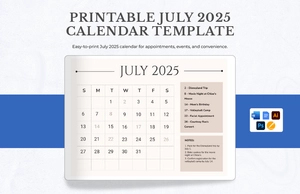 Printable July 2025 Calendar Template