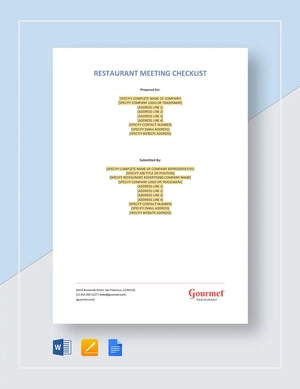 Restaurant Meeting Checklist Template