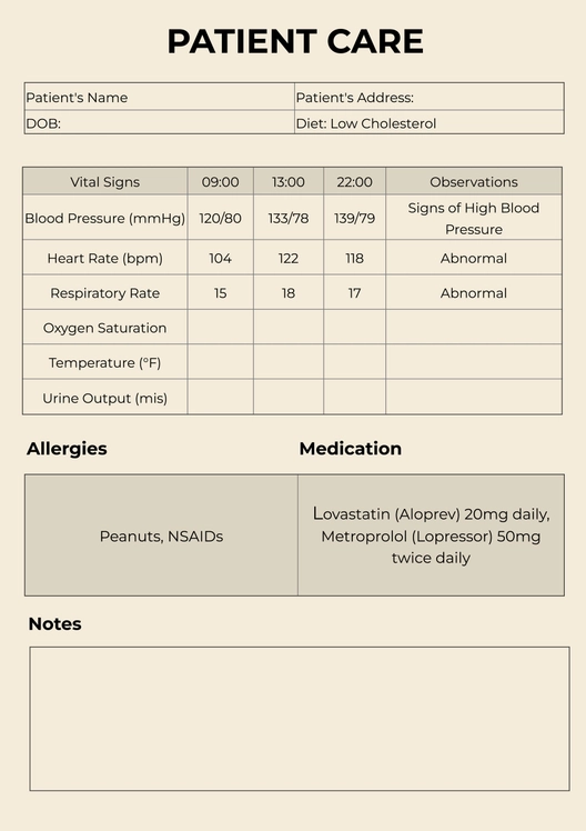 Patient Care Chart