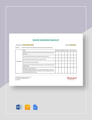 Restaurant Server Sidework Checklist Template