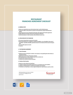 Restaurant Franchise Agreement Checklist Template