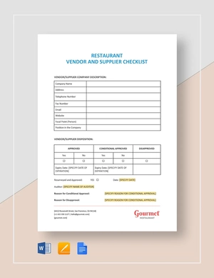 Restaurant Vendor and Supplier Checklist Template