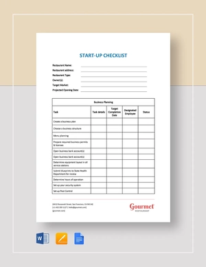 Restaurant Startup Checklist Template