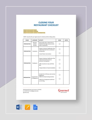 Closing Your Restaurant Checklist Template
