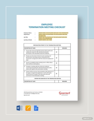 Restaurant Employee Termination Meeting Checklist Template
