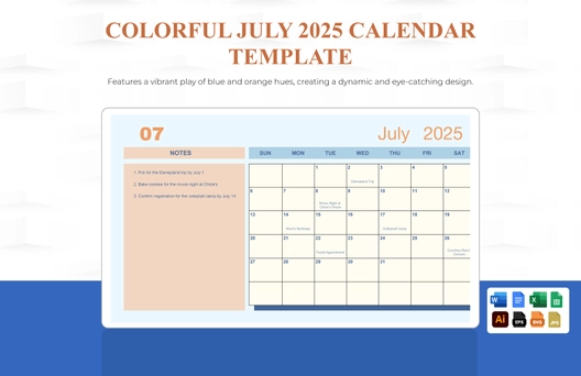 Colorful July 2025 Calendar