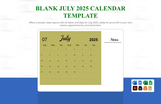 Blank July 2025 Calendar Template