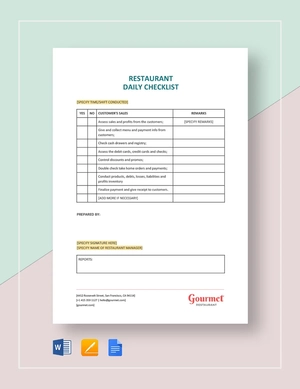 Restaurant Daily Checklist Template