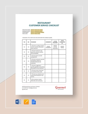 Restaurant Customer Service Checklist Template