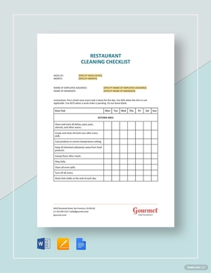 Restaurant Cleaning Checklist Template