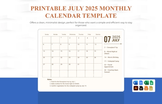 Printable July 2025 Monthly Calendar Template Printable July 2025 Monthly Calendar Template