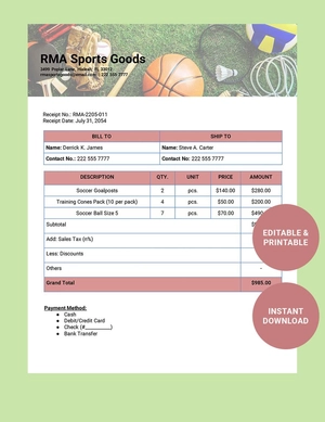 Small Business Receipt Book Template