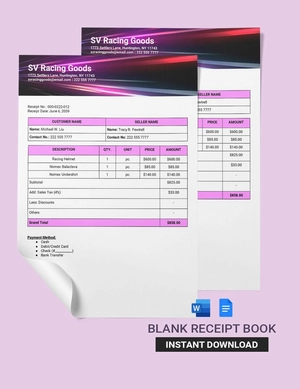 Blank Receipt Book Template