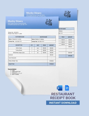 Restaurant Receipt Book Template Restaurant Receipt Book Template