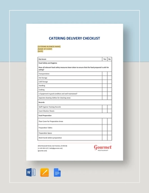 Catering Delivery Checklist Template Catering Delivery Checklist Template