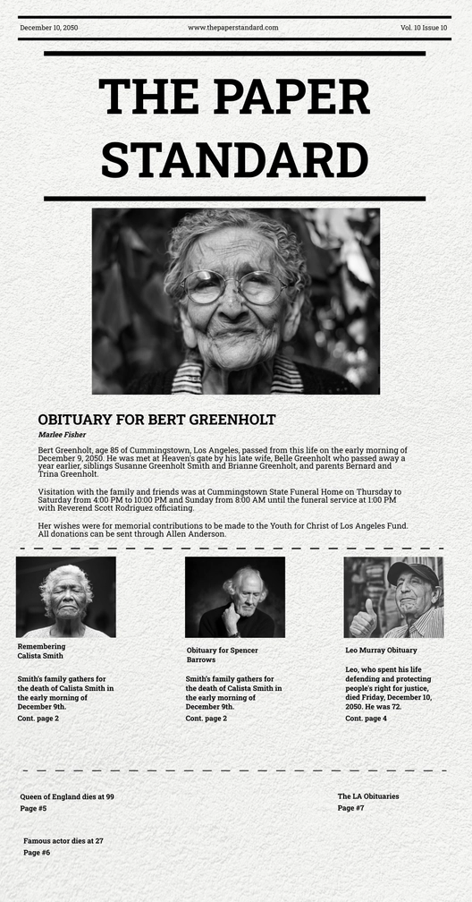 Obituary Newspaper Obituary Newspaper