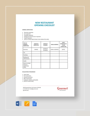 New Restaurant Opening Checklist Template