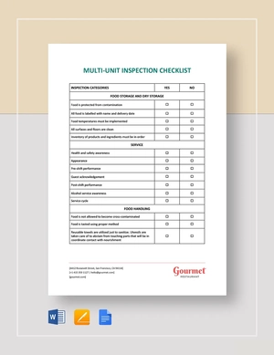 Restaurant Multi Unit Inspection Checklist Template