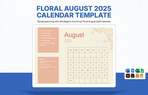Floral August 2025 Calendar Template