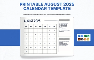 Printable August 2025 Calendar Template