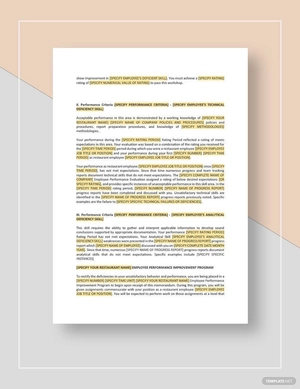 Notice to Restaurant Employees of Unsatisfactory Behavior Template