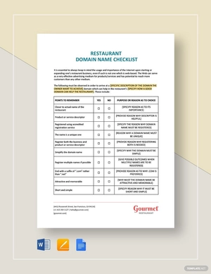 Checklist Choosing a Restaurant Domain Name Template