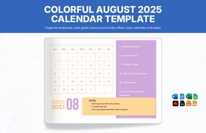 Colorful August 2025 Calendar