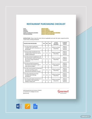 Restaurant Purchasing Checklist Template