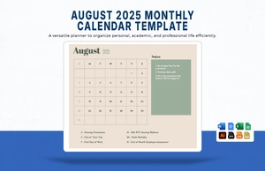 August 2025 Monthly Calendar Template