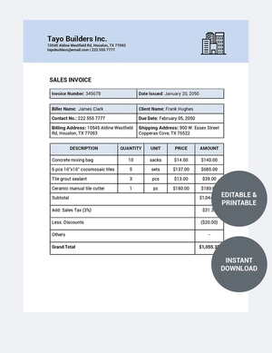Construction Invoice Book Template