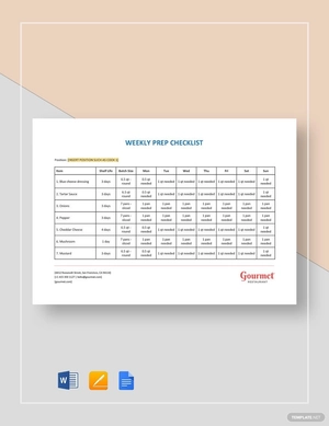 Restaurant Weekly Prep Checklist Template