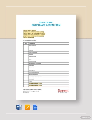 Restaurant Disciplinary Action Form Template