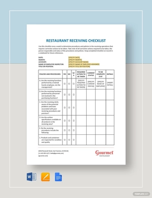 Restaurant Receiving Checklist Template