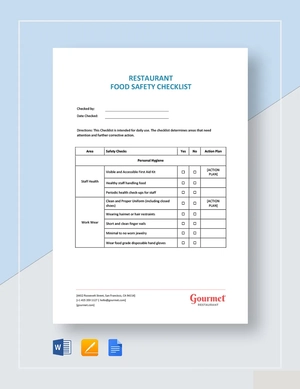 Restaurant Food Safety Checklist Template