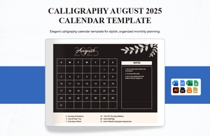 Calligraphy August 2025 Calendar