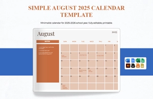 Simple August 2025 Calendar Template