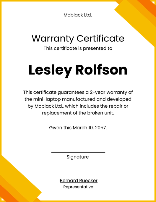 Product Warranty Certificate