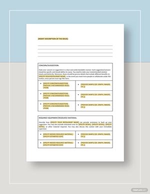 Restaurant Employee Suggestion Form Template