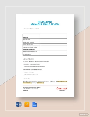 Restaurant Manager Bonus Review Template