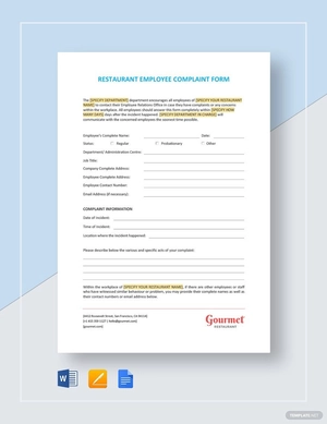 Restaurant Employee Complaint Form Template