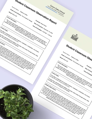 Student Classroom Observation Report Template