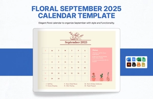 Floral September 2025 Calendar Template