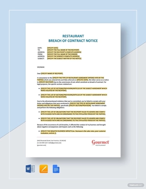 Restaurant Breach of Contract Notice Template
